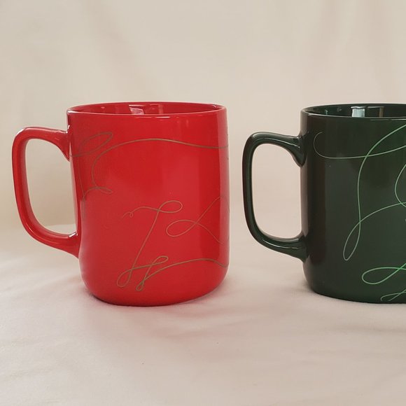 Starbucks Holiday Coffee Cup Set Red w/ Gold Swirl & Green w/ Light Gree… - Picture 4 of 9